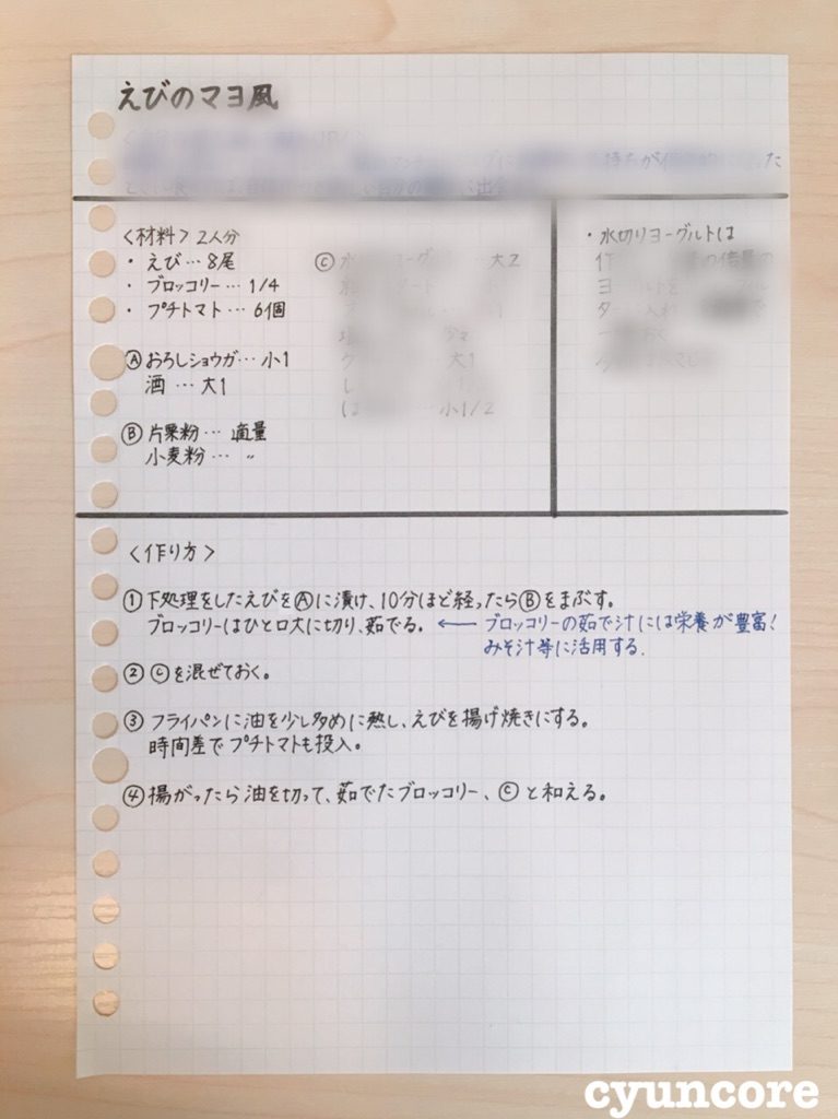 シンプルが一番 誰でも簡単に書ける レシピノート のまとめ方 Cyuncore